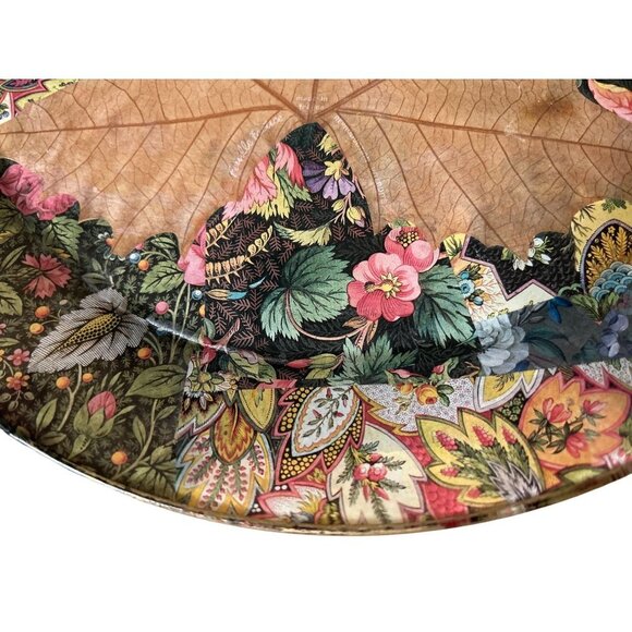 Large Vtg Signed Glass Serving Plate Decoupage Raspberries Leaves 13" - Picture 5 of 12